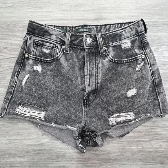 Wild Fable Distressed Denim‎ Shorts High Rise Cutoff Black Wash Size 0 - Picture 12 of 12